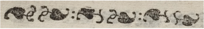 Banda separando las columnas del texto, de Petronila Calvo (Bernardo de Arteaga y Montalván,
Triunfos de Felipe V y efectos del rey Jacobo, En Sevilla, en la imprenta castellana y latina de la viuda de Francisco Lorenzo de Hermosilla…,
c. siglo XVIII, Madrid, Biblioteca Nacional, T/2663)