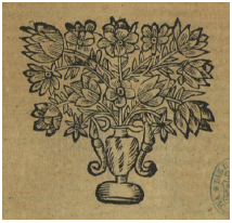 Grabado xilográfico con motivos florales, los denominados jarrones (Diego de Calleja,
El Fénix de España, c. siglo XVII, Madrid, BNE, T/55324/8)