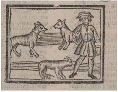 Grabado xilográfico representando una escena, sin relación con el contenido de la comedia a la que pertenece (Antonio Coello,
Lo que puede la porfía, c. siglo XVII, Madrid, BNE, T/55321/10)