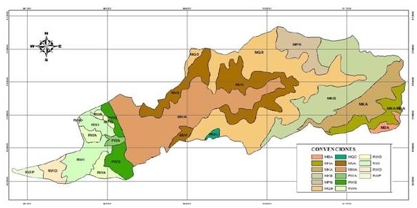Mapa de tipos de suelos en la cuenca del r&iacute;o Fr&iacute;o
