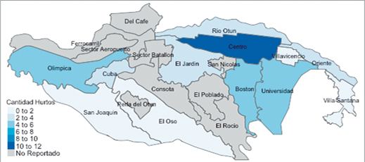 Comunas con incidentes de hurto el d&iacute;a s&aacute;bado jornada noche.