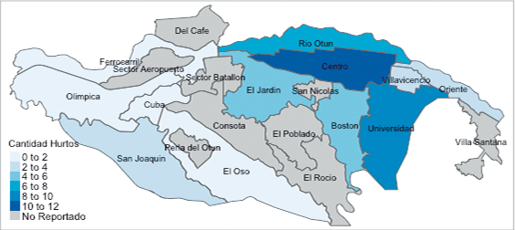 Comunas con incidentes de hurto el d&iacute;a viernes jornada noche.