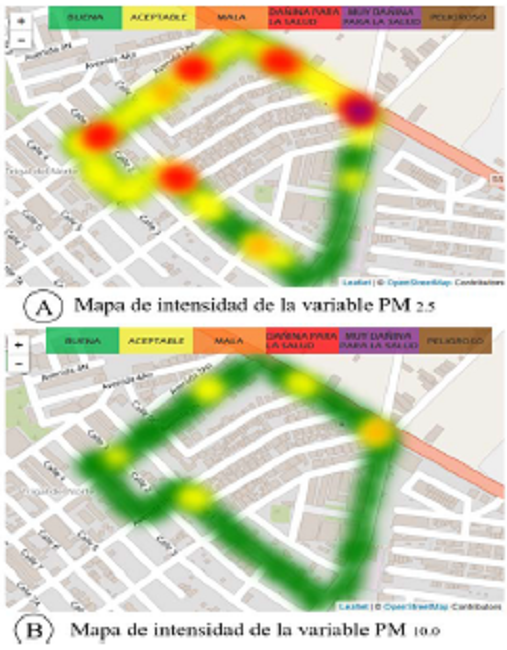 Mapas de intensidad de contaminación por PM2.5 y PM10