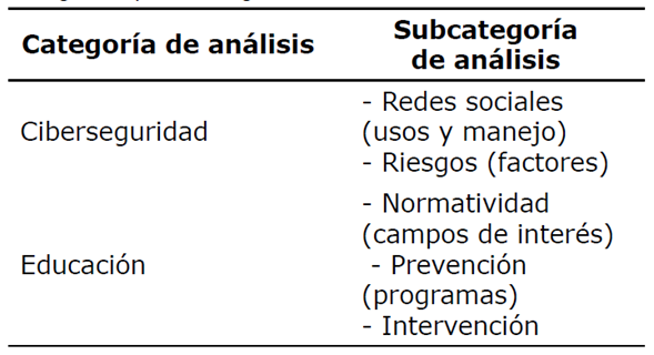 Categorías y subcategorías de análisis