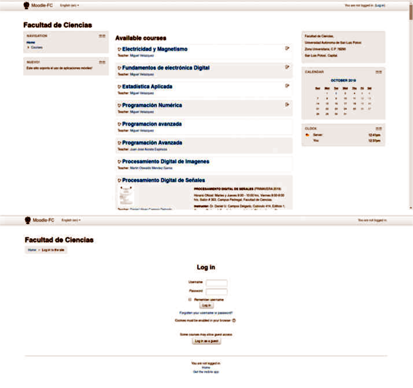 Moodle con la plantilla Clean por default pgina de cursos y pgina de login