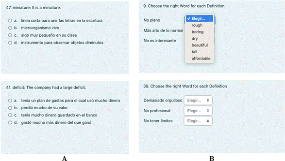 Pruebas de vocabulario. Ejemplo de preguntas