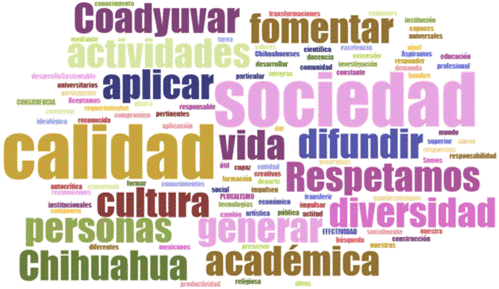 Nube de palabras de la misi�n, visi�n y valores de la UACH