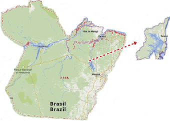 Mapa de localización de la ciudad de Tucuruí, en el Estado de Pará, Brasil. 