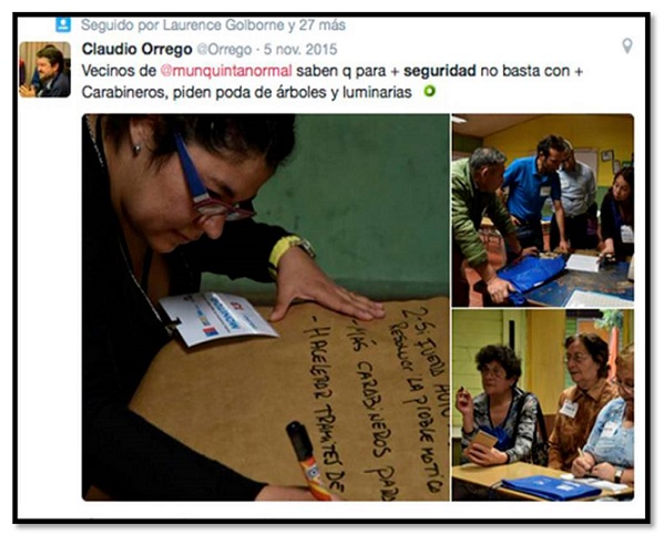 Entrada en Twitter con fotografías donde se evidencia el compromiso vecinal por conseguir barrios más seguros.