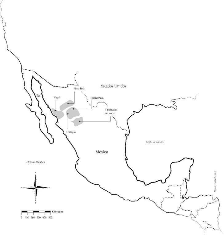 Ubicaci�n geogr�fica de las lenguas yuto-aztecas del noroeste de M�xico2