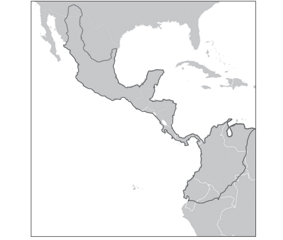 Probable distribucin del guajolote domstico a mediados del siglo XVI [Medina et al. en prensa]