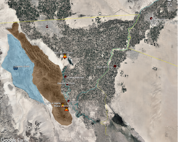 Cartograf�a y narrativas de Sonia Moreno en mapa de Google Earth. Se indican todos los lugares mencionados y las �reas de ocupaci�n a lo largo del tiempo.