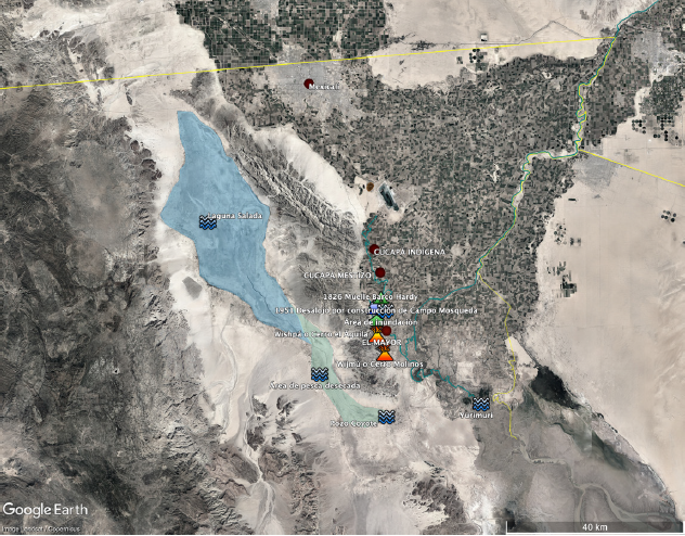 Cartograf�a y narrativas de Inocencia Sainz y de Antonia Torres en mapa de Google Earth. Se indican todos los lugares mencionados y las �reas de ocupaci�n a lo largo del tiempo.