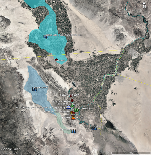 Cartograf�a y narrativas de Teodocia Sainz, Inocencia Saiz y Antonia Torres en mapa de Google Earth. Se indican todos los lugares mencionados y las �reas de ocupaci�n a lo largo del tiempo. Se muestra un paisaje particular donde se ubica la historia narrada en la voz de estas mujeres.