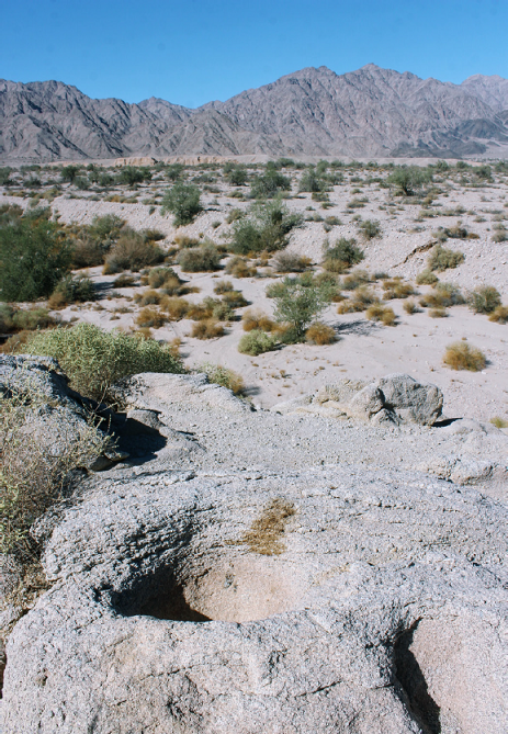 Wi jm� o Cerro de los Molinos. Fotograf�a de C�sar Angulo. En la parte inferior de la imagen se observan algunos de los huecos tallados en las piedras del cerro, a los que llaman &ldquo;molinos&rdquo;, donde antiguamente mol�an semillas y otras cosas.
