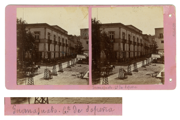 Vista general y detalle del t�tulo asignado a cada par estereosc�pico (&ldquo;133 Guanajuato. C.e de Sope�a&rdquo;).