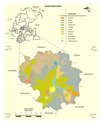 Mapa de uso de suelos del municipio de Jerez, Zacatecas, tomado de Prontuario de Información Geográfica Municipal de los Estados Unidos Mexicanos