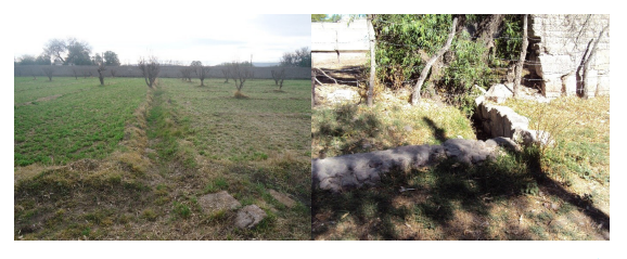 Izquierda acequia tipo zanja; derecha acequia con perfiles de piedra.