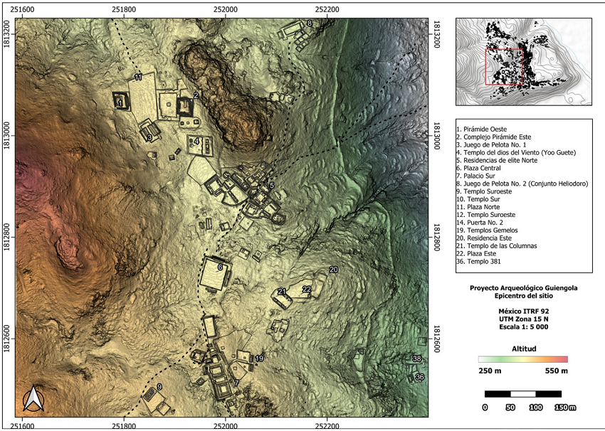 Epicentro y caminos del sitio arqueológico de Guiengola.