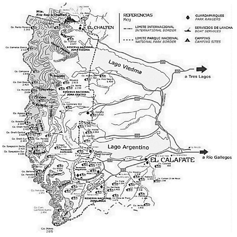Campos de Hielo Sur en mapas argentinos
