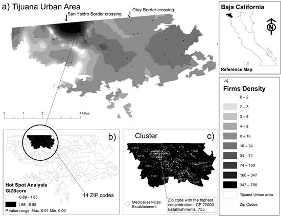 Tijuana urban area medical services sector establishment distribution