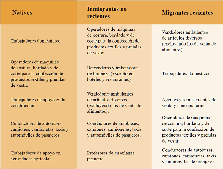 Puebla. 10 principales ocupaciones de la PEA por condici&oacute;n migratoria, 2010