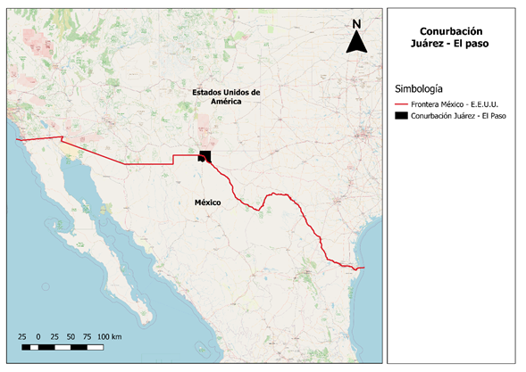 Localización de la conurbación de Ciudad Juárez-El Paso en la frontera México-EUA
