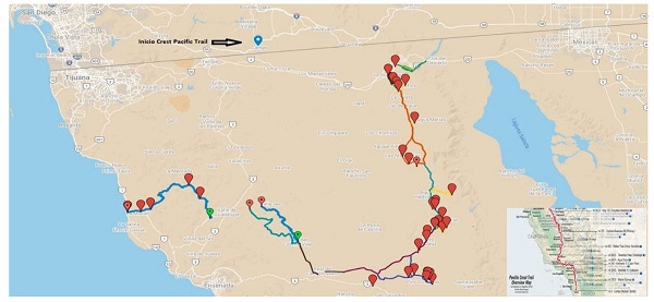 Relaci&oacute;n de ruta propuesta y Pacific Crest Trail