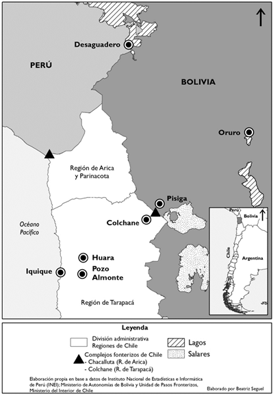 Mapa de la frontera norte de Chile