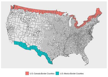 USA-Mexico and USA-Canada border counties
