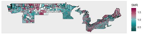Cause of death: diseases of the respiratory system (USA-Canada BA Map)