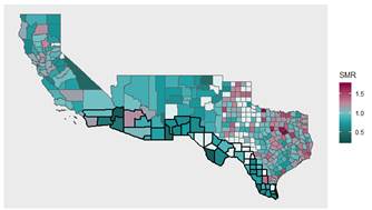 Cause of death: diseases of the nervous system (USA-Mexico BA Map)