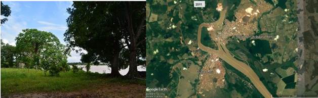 Imagen satelital y fotograf�as de la orilla boliviana desde la isla Su�rez