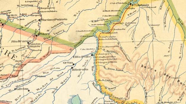 Fragmento de cartograf�a de Bolivia de inicios del siglo XX alrededor de Guayaramer�n