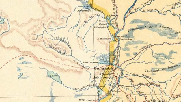 Fragmento de cartograf�a de Bolivia del siglo XX alrededor de Puerto Su�rez (y Puerto Quijarro)