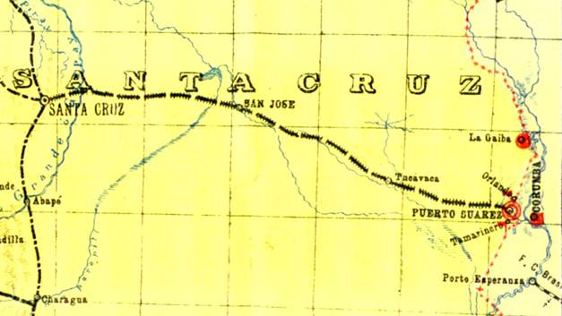 Fragmento de cartograf�a de Brasil de inicios del siglo XX alrededor de Puerto Su�rez (y Puerto Quijarro)