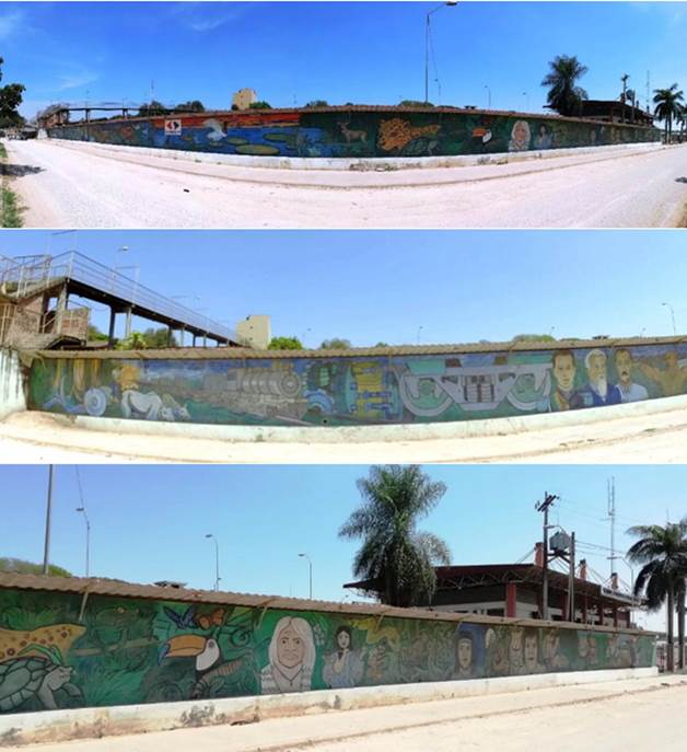 Fotograf�as del mural del frontis de la estaci�n de trenes en Puerto Quijarro