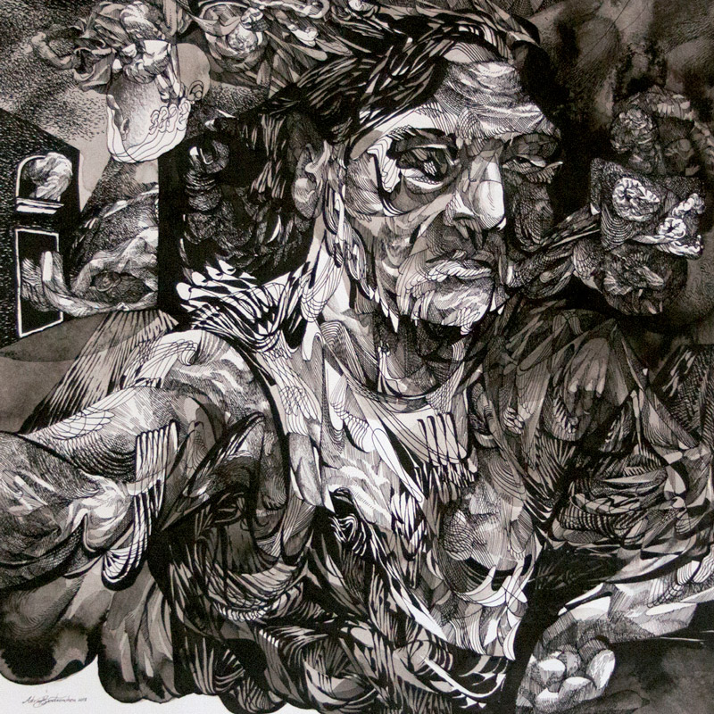 Adrián Bastarrachea Sabido. Tixkokob, Yucatán, México, 1990. Tinta s/papel, 2018.