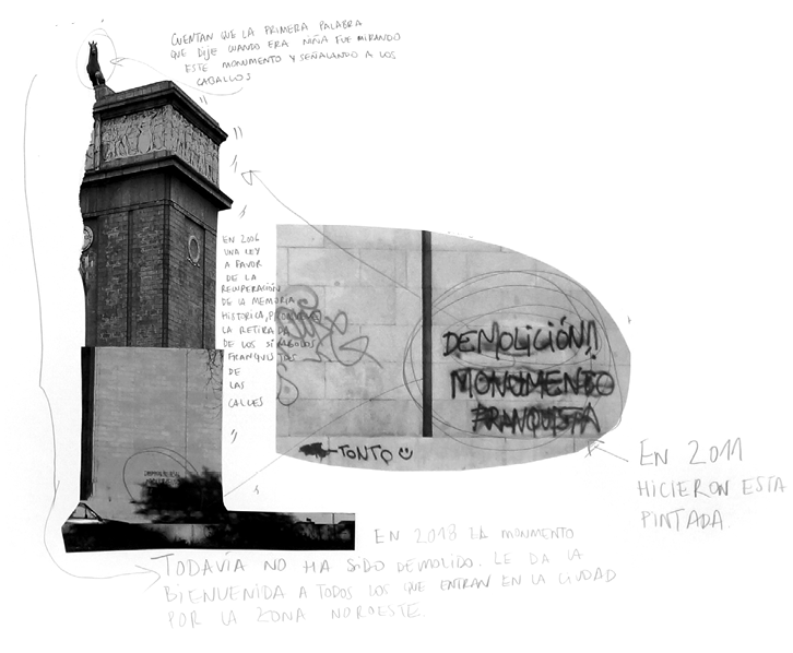 Demoler monumento franquista. Serie. Dibujo y collage.