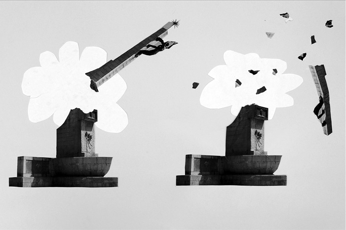 Dinamitar monumento a Carrero Blanco. Serie. Collage y dibujo, 100 x 66cm.
