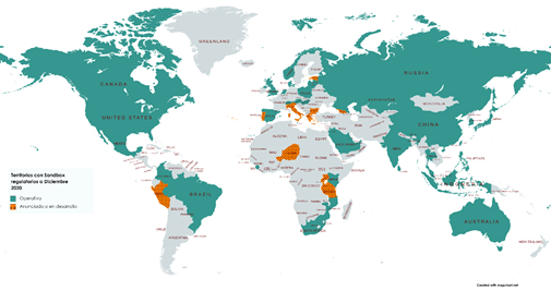 Mapa de territorios con sandbox a diciembre de 2020