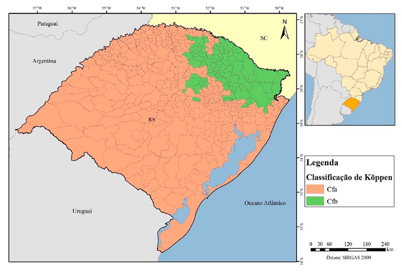 K&ouml;ppen climate classification map for Rio Grande do Sul state.