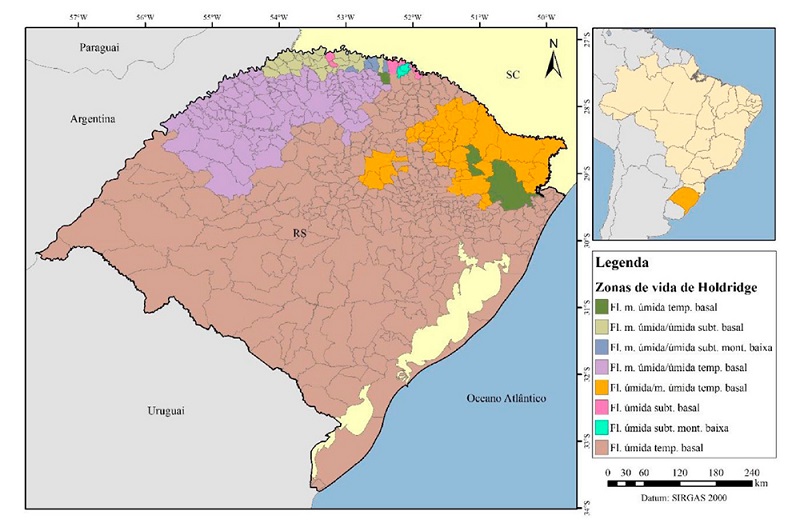 Map of Holdridge life zones for Rio Grande do Sul state.