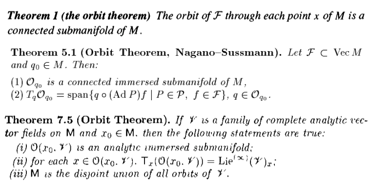 Excerpts from several textbooks on geometric control theory