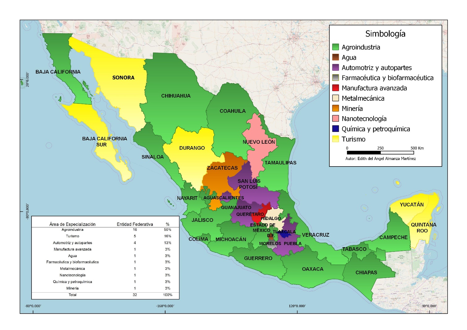 Distribución geográfica de las áreas de especialización prioritarias