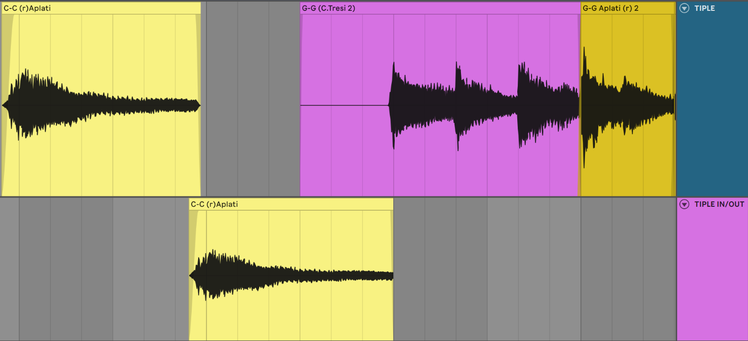 Loops programados en vista de arrangement para la obra Chenecita