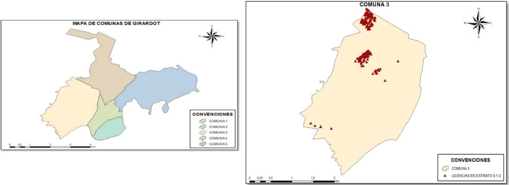 Localizacin espacial del rea con mayor nmero de construccin de viviendas en estratos 1 y 2