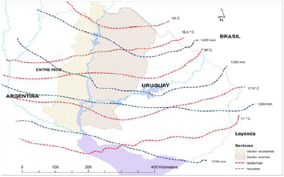 Temperaturas
y precipitaciones medias anuales en el TUEFAU