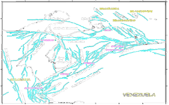 Mapa
neotectónico del Occidente venezolano con las fallas
con actividad cuaternaria