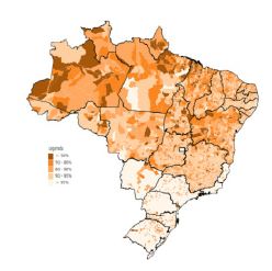 Brasil, distribución de los municipios según cobertura de las defunciones. 2008